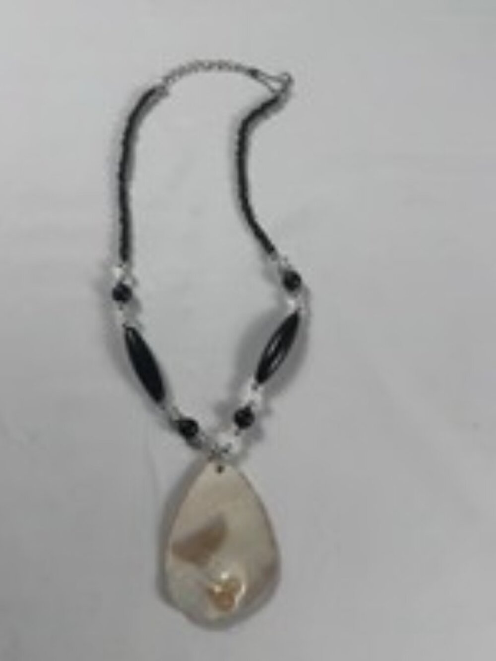 Vintage Reversible Blister Pearl Oyster Shell Pendant Necklace Zebra Print Boho